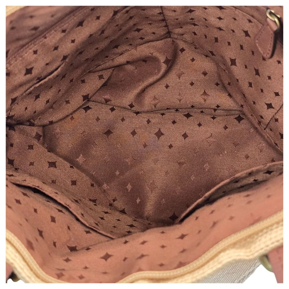 FOSSIL Explorer Woven Straw Triple Zip Hipster Crossbody Handbag Blue Beige EUC - Picture 11 of 16